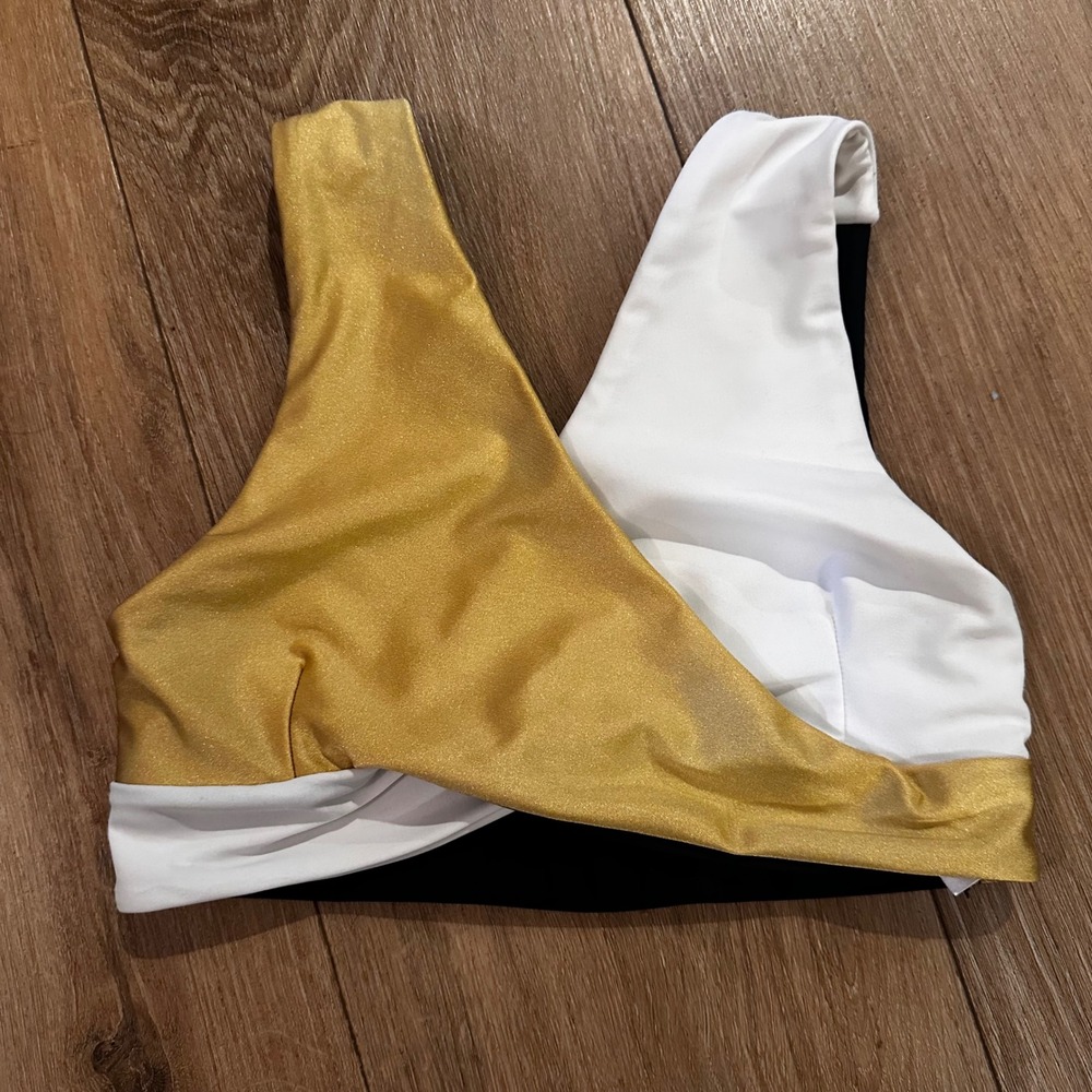 Five Dancewear Metallic Gold White Black Mesh Back Sports Bra Top Size PA